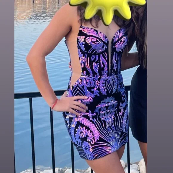 Black & Purple Sequin Bodycon Mini Dress